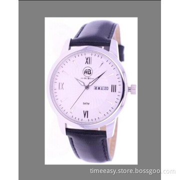 Stainless Steel Case Watch with Real Leather Strap, Japan Movement